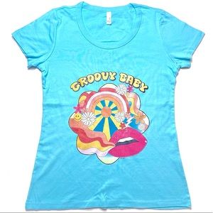 Colorful Groovy Baby vintage style baby blue tee.